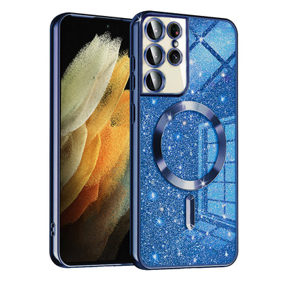 MagSafe-deksel for Samsung Galaxy S21 Ultra 5G G998, Techsuit, Luxury Glitter, Mørk blå