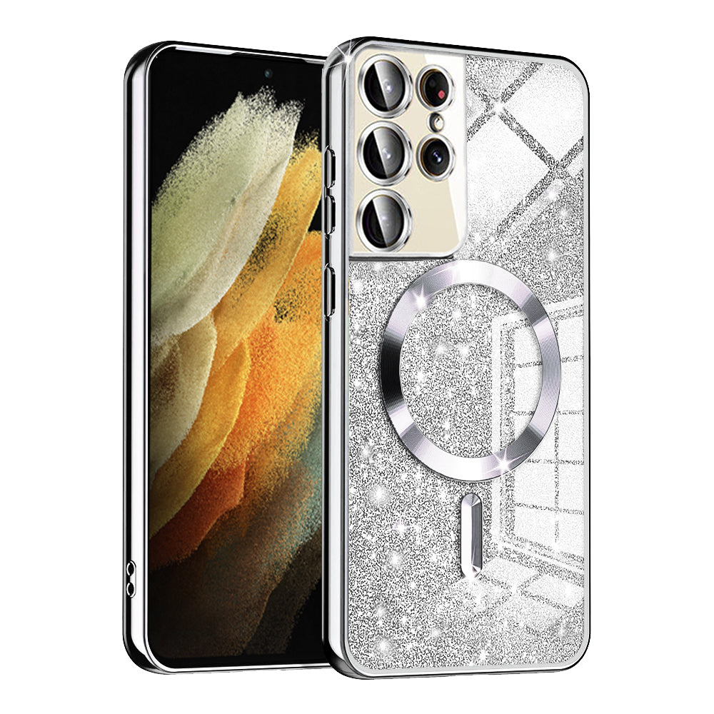 MagSafe-deksel for Samsung Galaxy S21 Ultra 5G G998, Techsuit, Luxury Glitter, Sølv