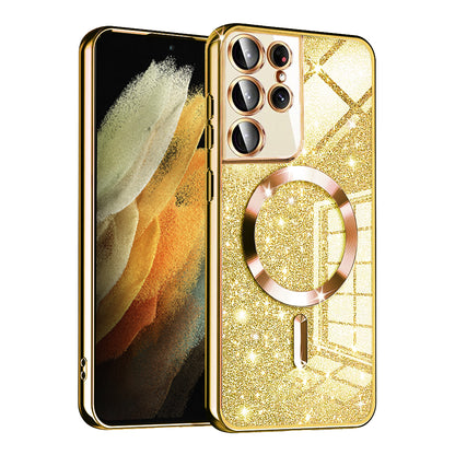 MagSafe-deksel for Samsung Galaxy S21 Ultra 5G G998, Techsuit, Luxury Glitter, Gullfarget