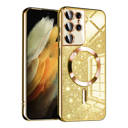 MagSafe-deksel for Samsung Galaxy S21 Ultra 5G G998, Techsuit, Luxury Glitter, Gullfarget