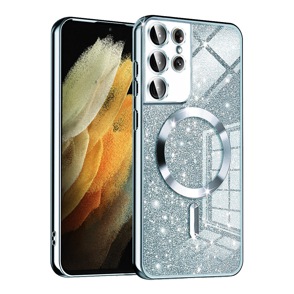 MagSafe-deksel for Samsung Galaxy S21 Ultra 5G G998, Techsuit, Luxury Glitter, Bleu