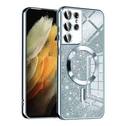 MagSafe-deksel for Samsung Galaxy S21 Ultra 5G G998, Techsuit, Luxury Glitter, Bleu