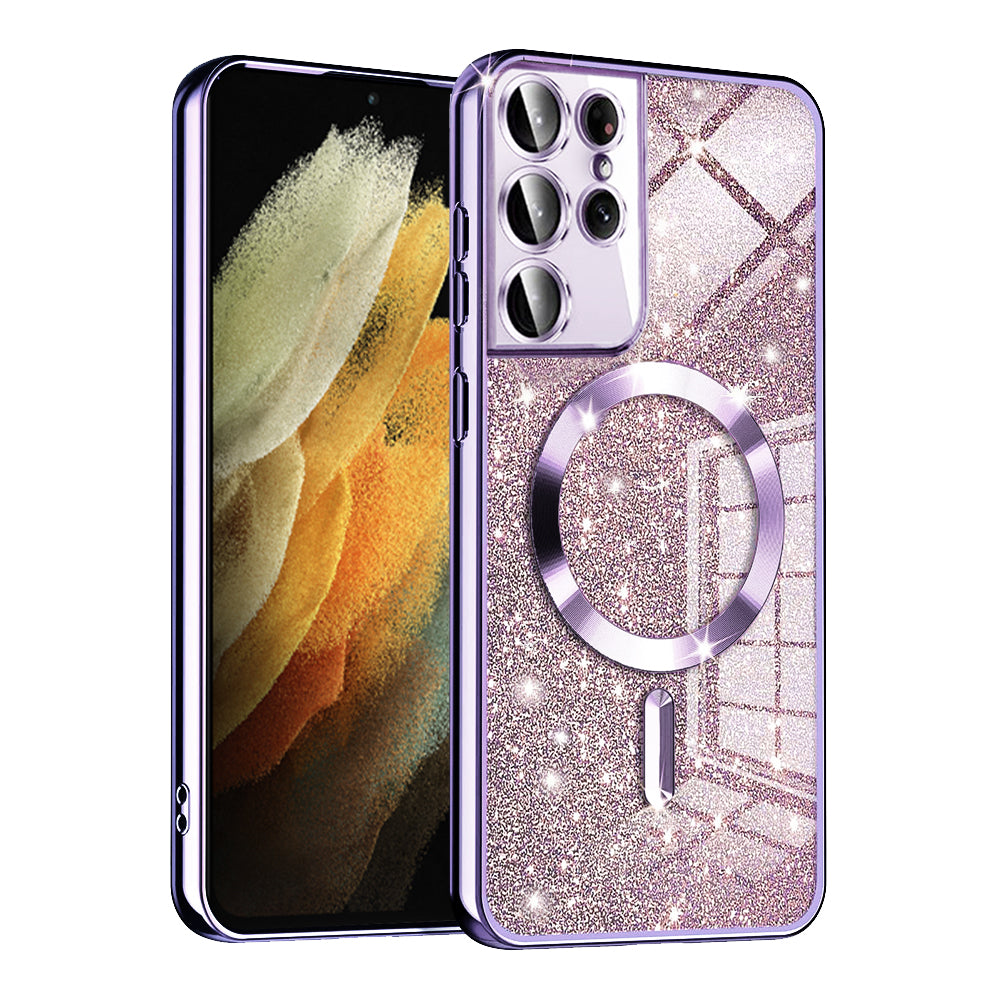 MagSafe-deksel for Samsung Galaxy S21 Ultra 5G G998, Techsuit, Luxury Glitter, Lys lilla