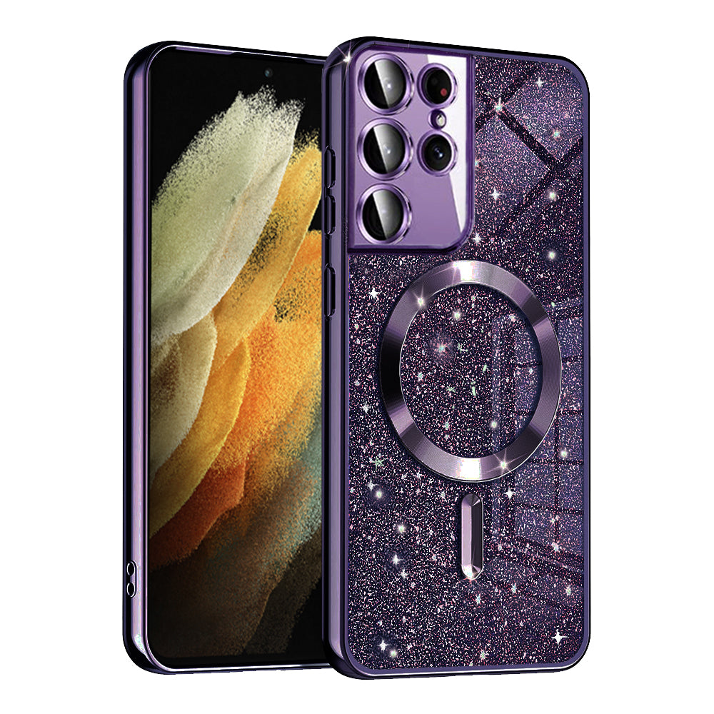 MagSafe-deksel for Samsung Galaxy S21 Ultra 5G G998, Techsuit, Luxury Glitter, Mørk lilla