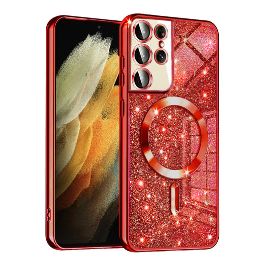 MagSafe-deksel for Samsung Galaxy S21 Ultra 5G G998, Techsuit, Luxury Glitter, Rød