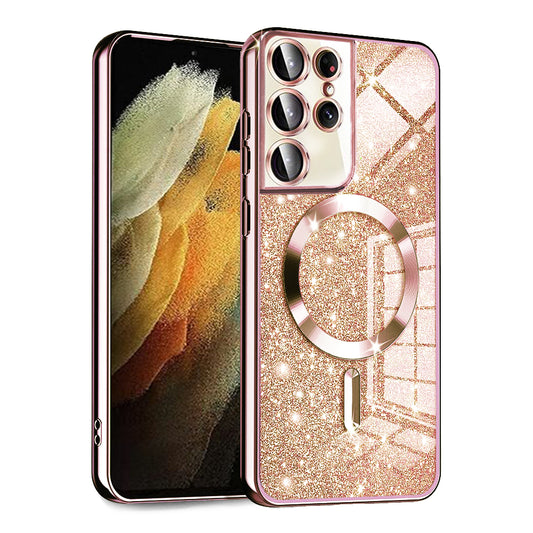 MagSafe-deksel for Samsung Galaxy S21 Ultra 5G G998, Techsuit, Luxury Glitter, Rosa Gull