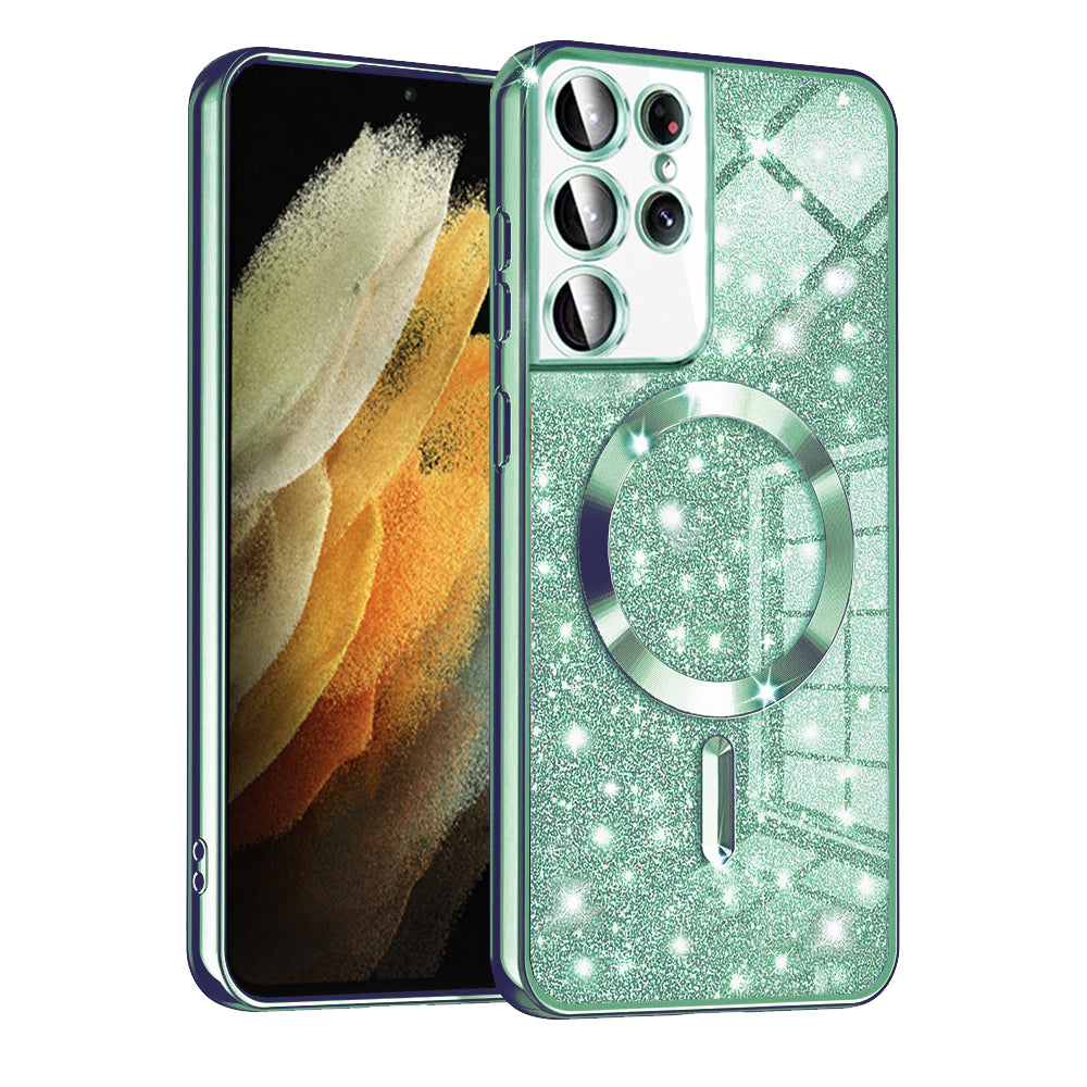 MagSafe-deksel for Samsung Galaxy S21 Ultra 5G G998, Techsuit, Luxury Glitter, Lys grønn