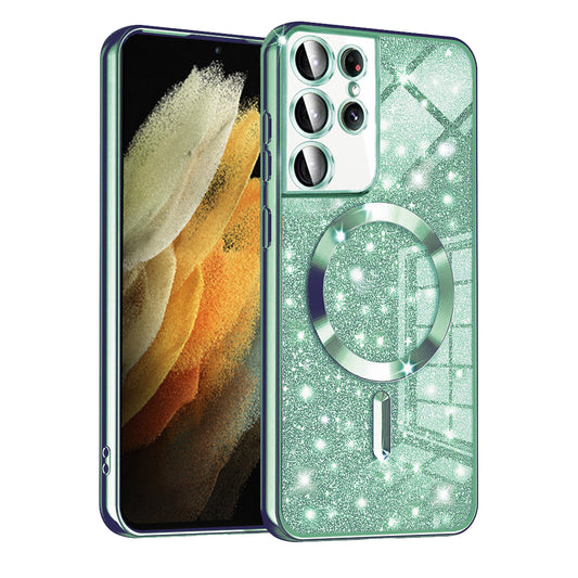 MagSafe-deksel for Samsung Galaxy S21 Ultra 5G G998, Techsuit, Luxury Glitter, Lys grønn