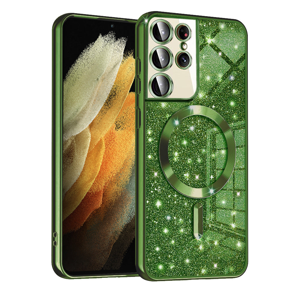 MagSafe-deksel for Samsung Galaxy S21 Ultra 5G G998, Techsuit, Luxury Glitter, Mørkegrønn
