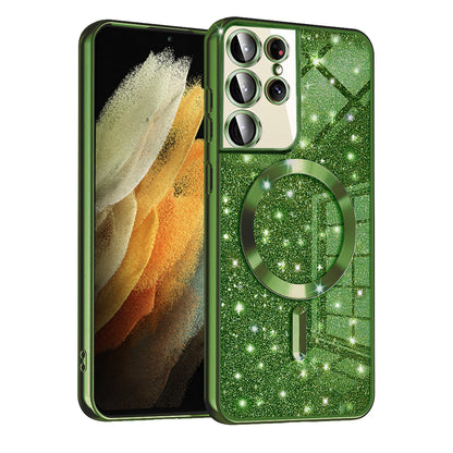 MagSafe-deksel for Samsung Galaxy S21 Ultra 5G G998, Techsuit, Luxury Glitter, Mørkegrønn