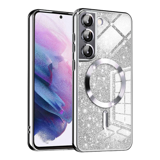 MagSafe-deksel for Samsung Galaxy S22 5G S901, Techsuit, Luxury Glitter, Sølv