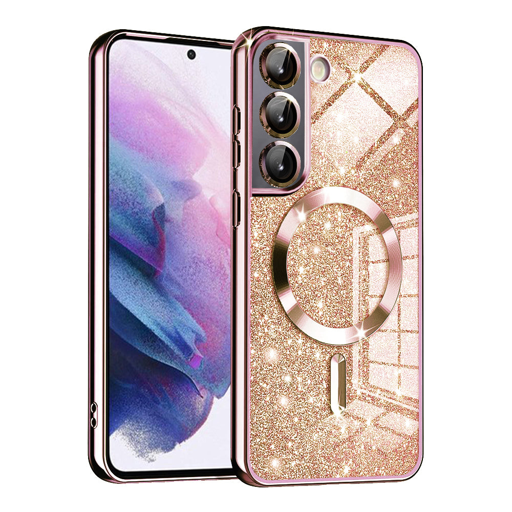 MagSafe-deksel for Samsung Galaxy S22 5G S901, Techsuit, Luxury Glitter, Rosa Gull