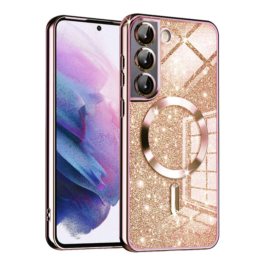 MagSafe-deksel for Samsung Galaxy S22 5G S901, Techsuit, Luxury Glitter, Rosa Gull