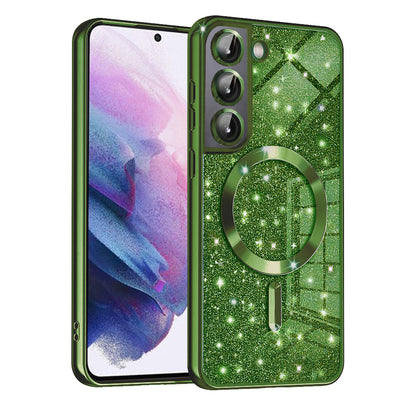 MagSafe-deksel for Samsung Galaxy S22 5G S901, Techsuit, Luxury Glitter, Mørkegrønn