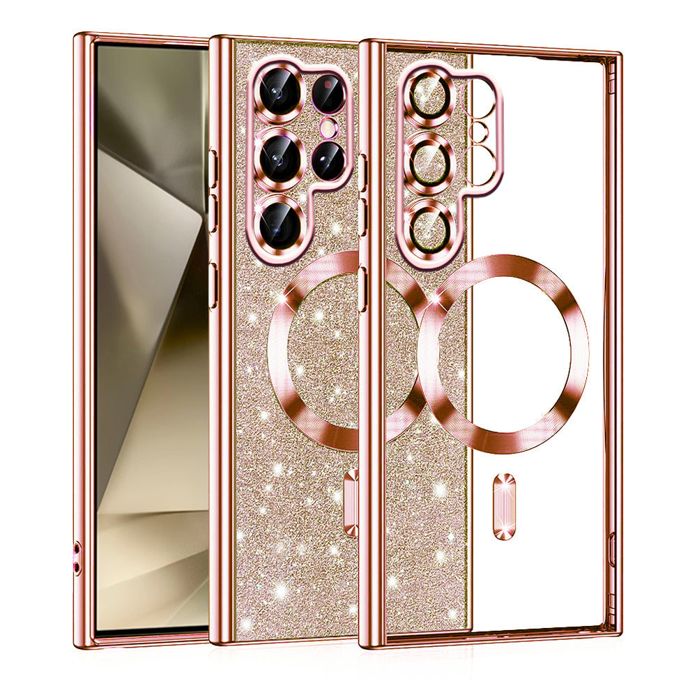 MagSafe-deksel for Samsung Galaxy S22 Ultra 5G S908, Techsuit, Luxury Glitter, Rosa Gull
