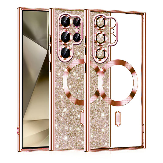 MagSafe-deksel for Samsung Galaxy S22 Ultra 5G S908, Techsuit, Luxury Glitter, Rosa Gull