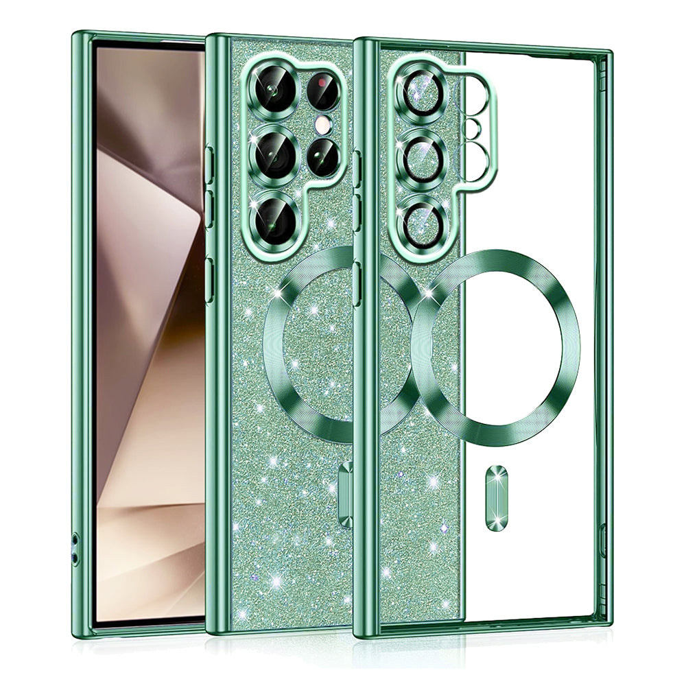 MagSafe-deksel for Samsung Galaxy S22 Ultra 5G S908, Techsuit, Luxury Glitter, Lys grønn