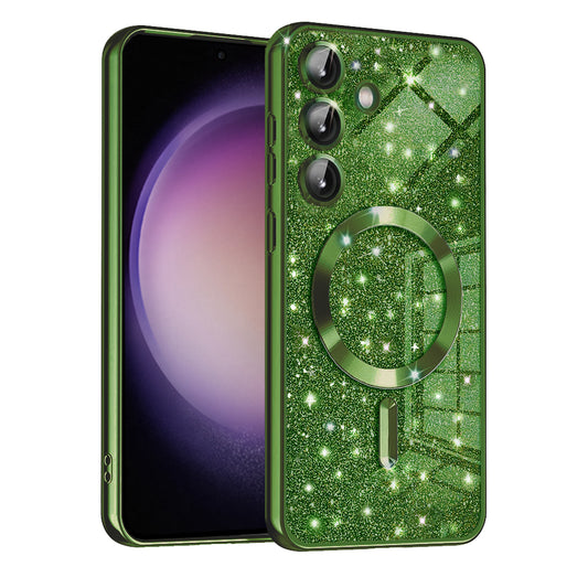 MagSafe-deksel for Samsung Galaxy S23 FE S711, Techsuit, Luxury Glitter, Mørkegrønn