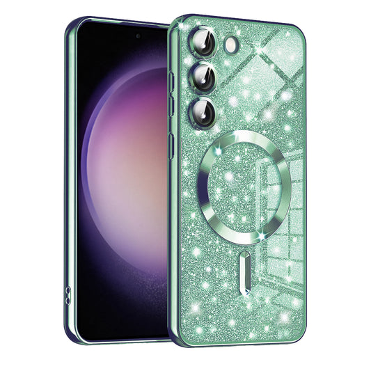 MagSafe-deksel for Samsung Galaxy S23+ S916, Techsuit, Luxury Glitter, Lys grønn