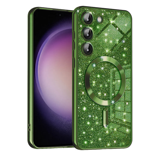 MagSafe-deksel for Samsung Galaxy S23+ S916, Techsuit, Luxury Glitter, Mørkegrønn