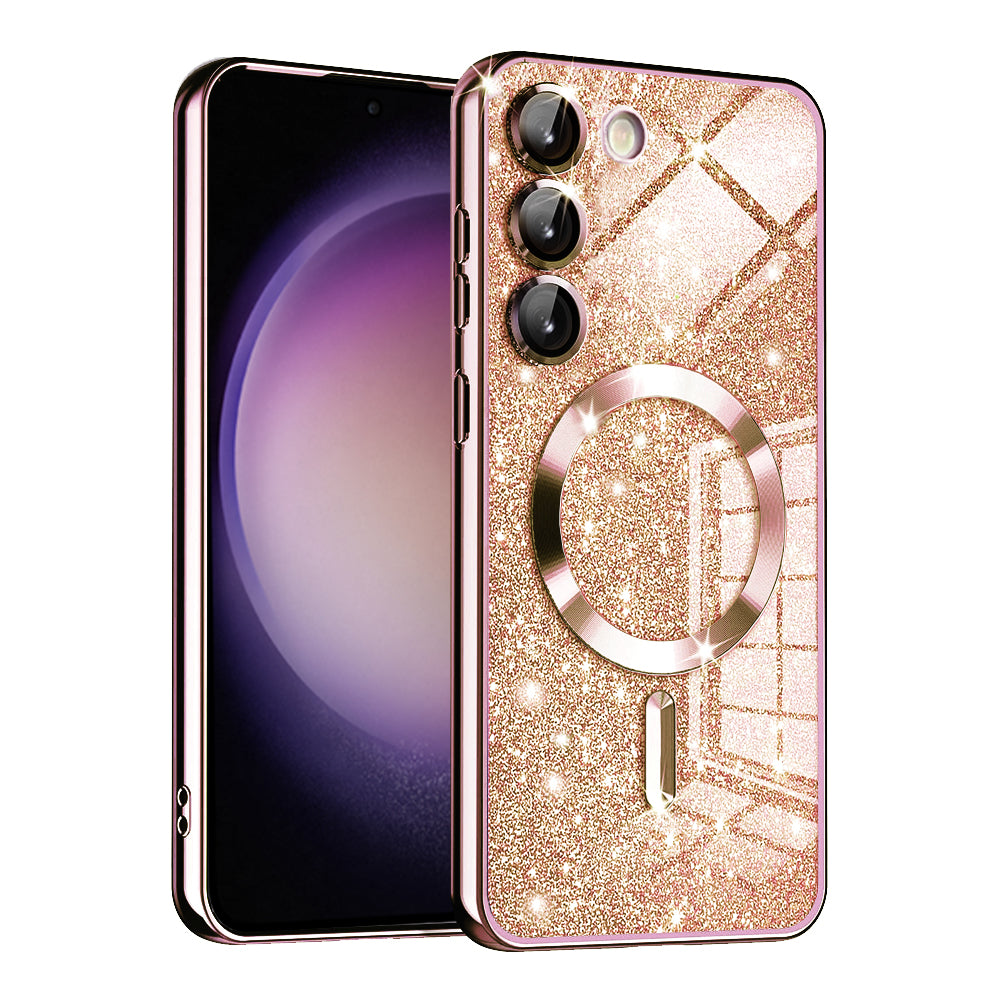 MagSafe-deksel for Samsung Galaxy S23 S911, Techsuit, Luxury Glitter, Rosa Gull
