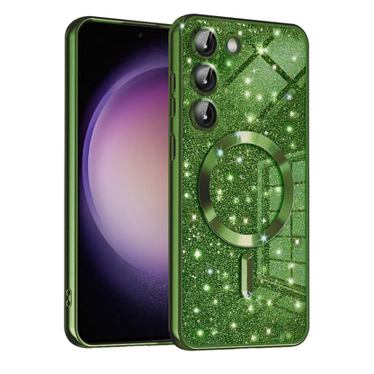 MagSafe-deksel for Samsung Galaxy S23 S911, Techsuit, Luxury Glitter, Mørkegrønn