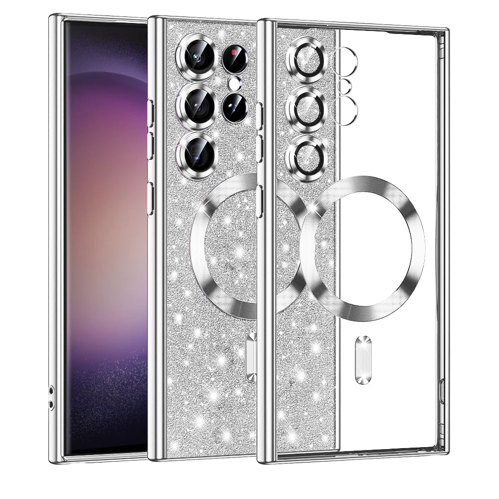 MagSafe-deksel for Samsung Galaxy S23 Ultra S918, Techsuit, Luxury Glitter, Sølv
