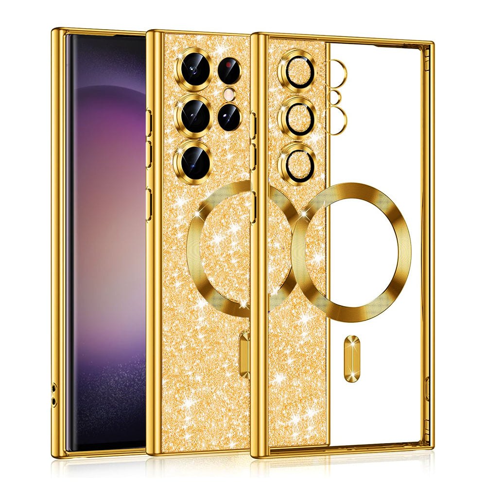 MagSafe-deksel for Samsung Galaxy S23 Ultra S918, Techsuit, Luxury Glitter, Gullfarget