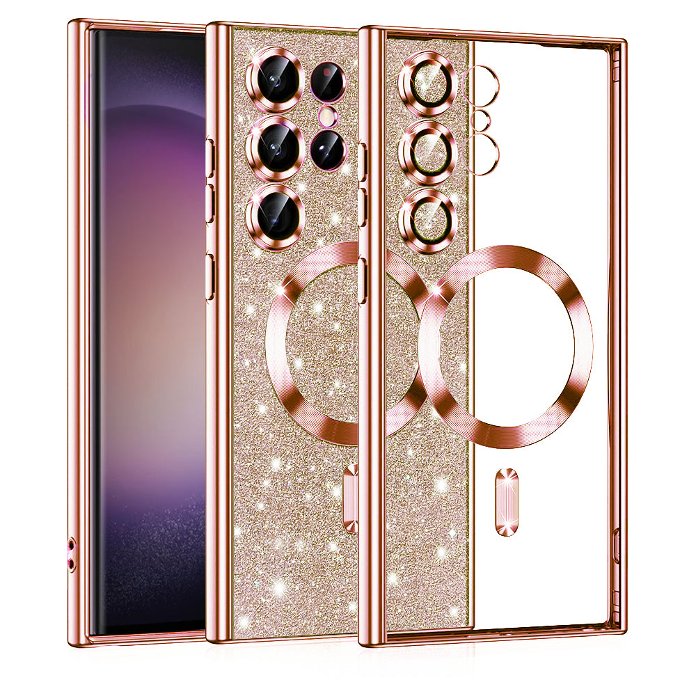 MagSafe-deksel for Samsung Galaxy S23 Ultra S918, Techsuit, Luxury Glitter, Rosa Gull