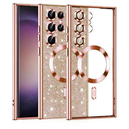 MagSafe-deksel for Samsung Galaxy S23 Ultra S918, Techsuit, Luxury Glitter, Rosa Gull