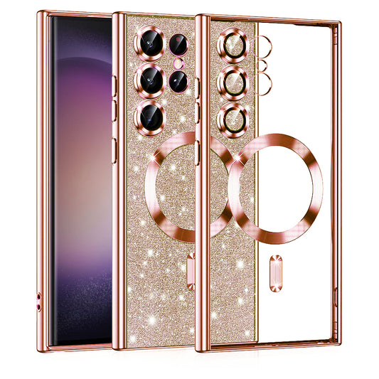 MagSafe-deksel for Samsung Galaxy S23 Ultra S918, Techsuit, Luxury Glitter, Rosa Gull