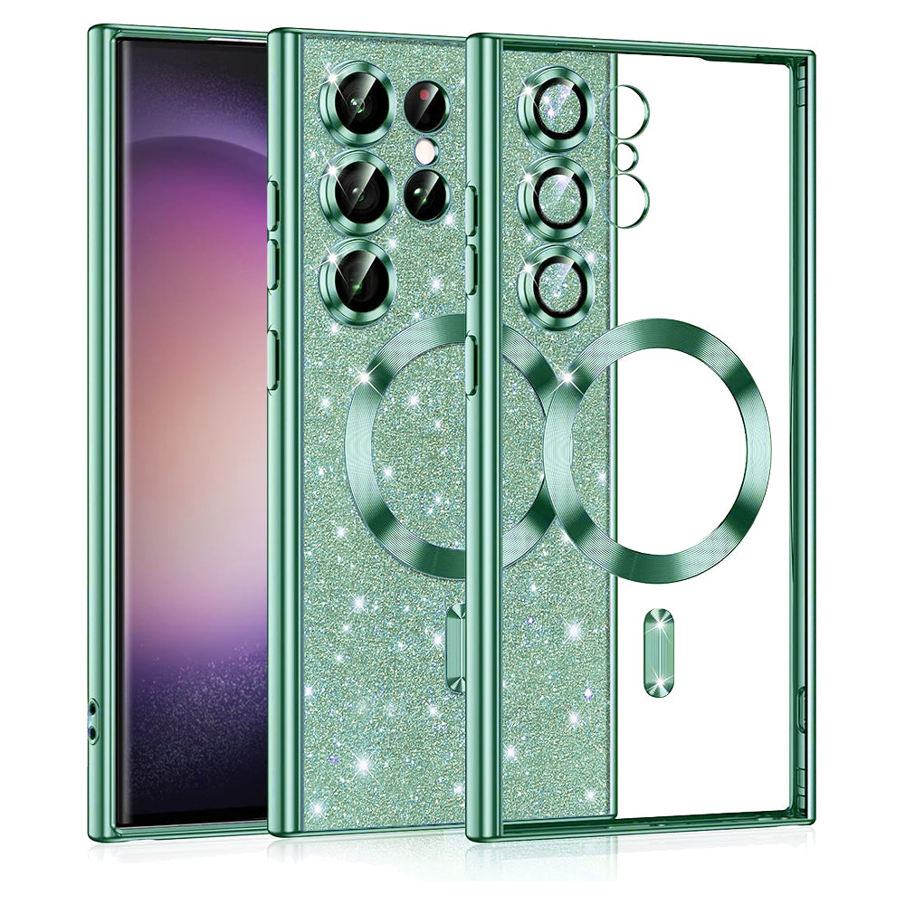 MagSafe-deksel for Samsung Galaxy S23 Ultra S918, Techsuit, Luxury Glitter, Lys grønn