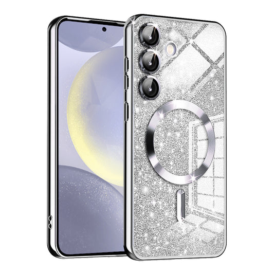 MagSafe-deksel for Samsung Galaxy S24+ S926, Techsuit, Luxury Glitter, Sølv