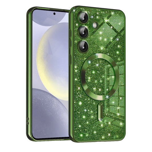 MagSafe-deksel for Samsung Galaxy S24+ S926, Techsuit, Luxury Glitter, Mørkegrønn