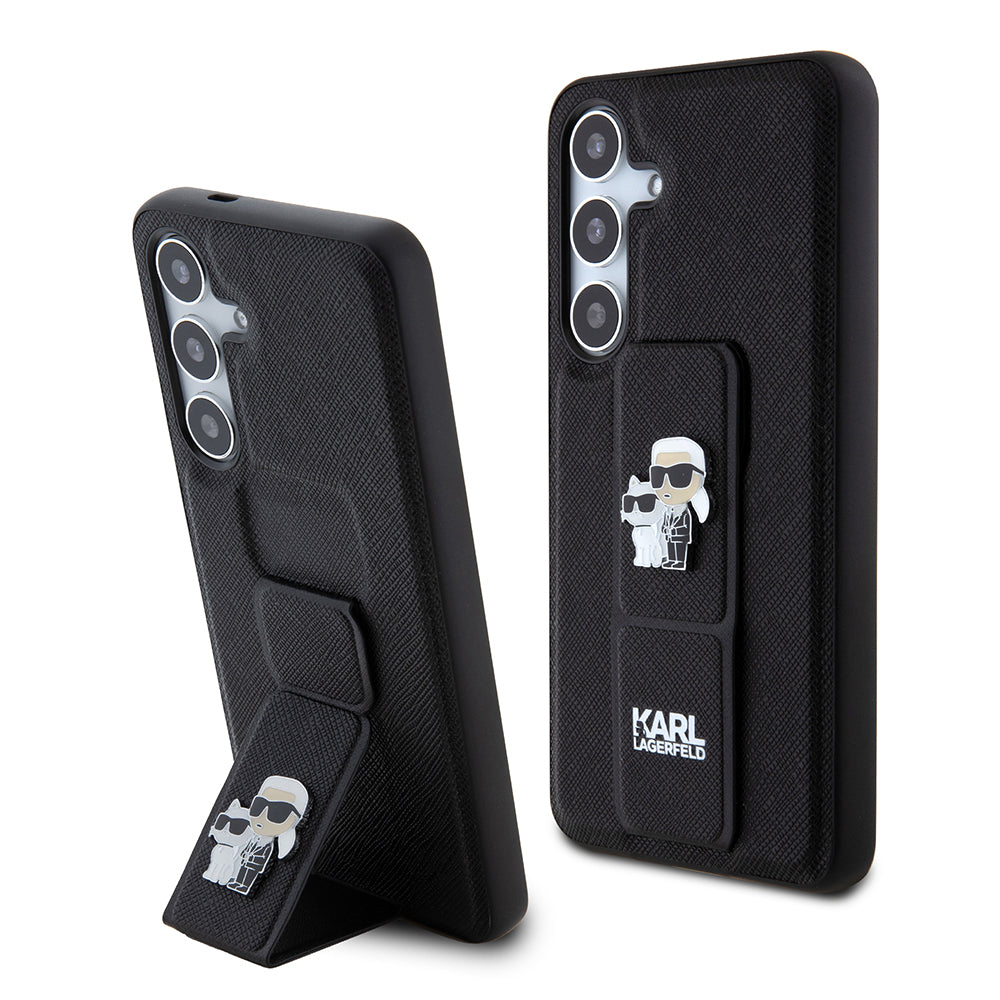 MagSafe-deksel for Samsung Galaxy S24 S921, Karl Lagerfeld, Saffiano Gripstand Karl & Choupette, Svart