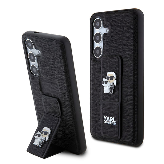 MagSafe-deksel for Samsung Galaxy S24 S921, Karl Lagerfeld, Saffiano Gripstand Karl & Choupette, Svart