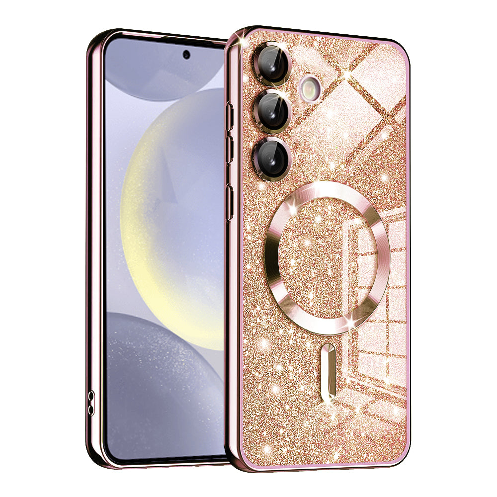 MagSafe-deksel for Samsung Galaxy S24 S921, Techsuit, Luxury Glitter, Rosa Gull