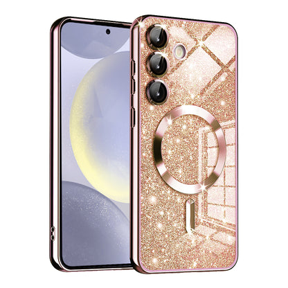 MagSafe-deksel for Samsung Galaxy S24 S921, Techsuit, Luxury Glitter, Rosa Gull