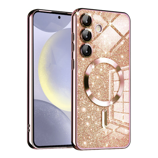 MagSafe-deksel for Samsung Galaxy S24 S921, Techsuit, Luxury Glitter, Rosa Gull