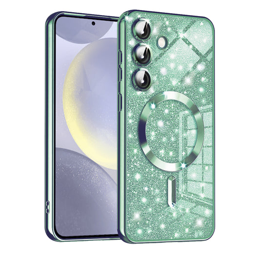 MagSafe-deksel for Samsung Galaxy S24 S921, Techsuit, Luxury Glitter, Lys grønn
