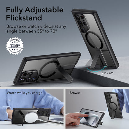 MagSafe-deksel for Samsung Galaxy S24 Ultra S928, ESR, Boost Flickstand, Gjennomsiktig Svart