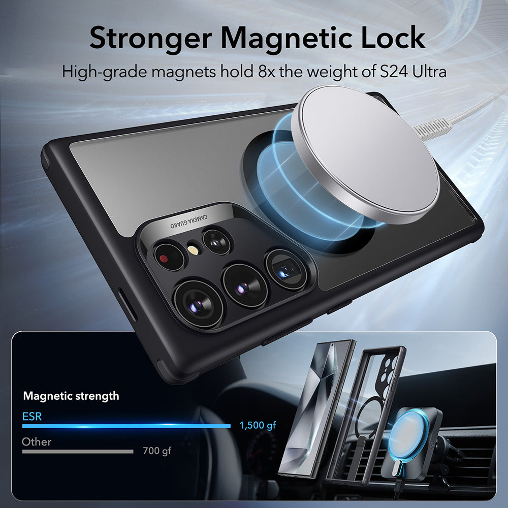 MagSafe-deksel for Samsung Galaxy S24 Ultra S928, ESR, Boost Flickstand, Gjennomsiktig Svart
