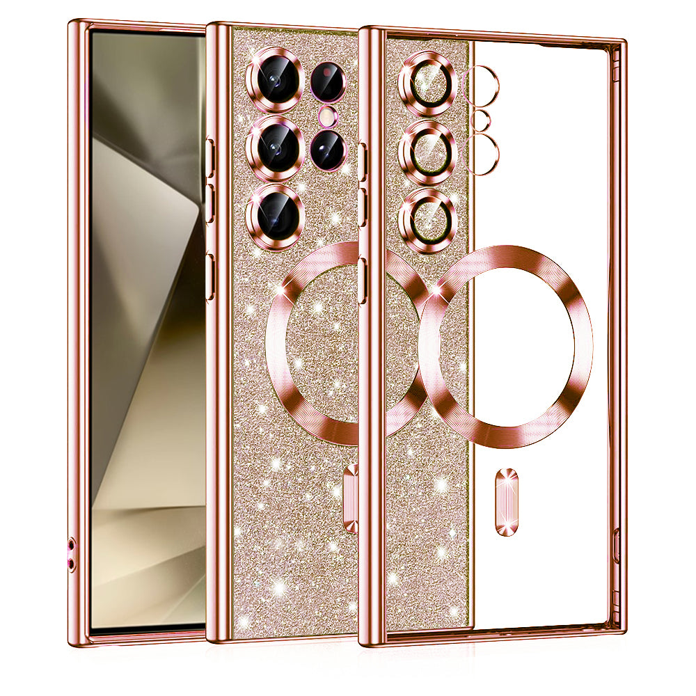 MagSafe-deksel for Samsung Galaxy S24 Ultra S928, Techsuit, Luxury Glitter, Rosa Gull