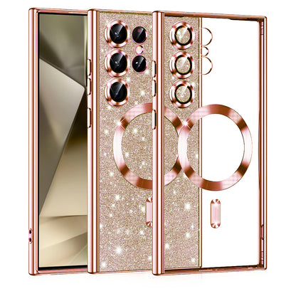 MagSafe-deksel for Samsung Galaxy S24 Ultra S928, Techsuit, Luxury Glitter, Rosa Gull