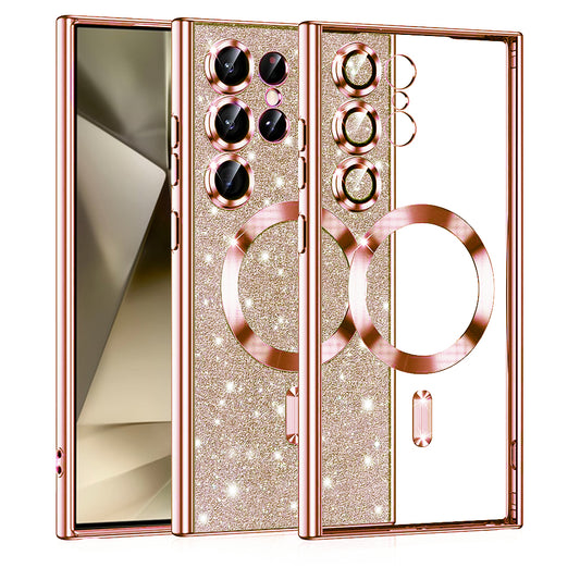MagSafe-deksel for Samsung Galaxy S24 Ultra S928, Techsuit, Luxury Glitter, Rosa Gull