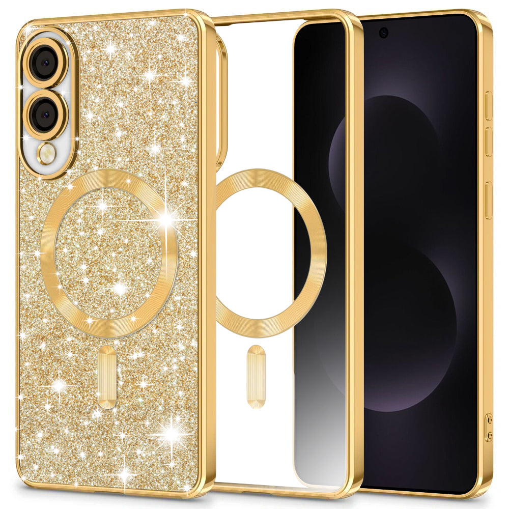 MagSafe-deksel for Samsung Galaxy S25 Edge S937, Techsuit, Luxury Glitter, Gull