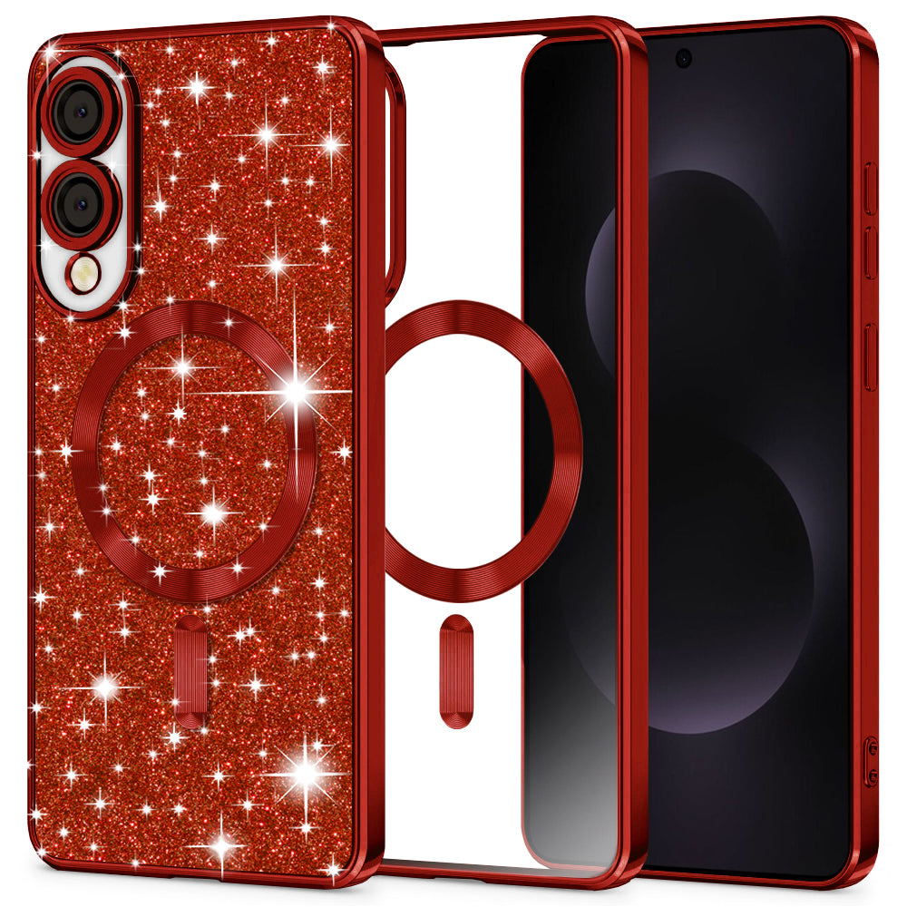 MagSafe-deksel for Samsung Galaxy S25 Edge S937, Techsuit, Luxury Glitter, Rød