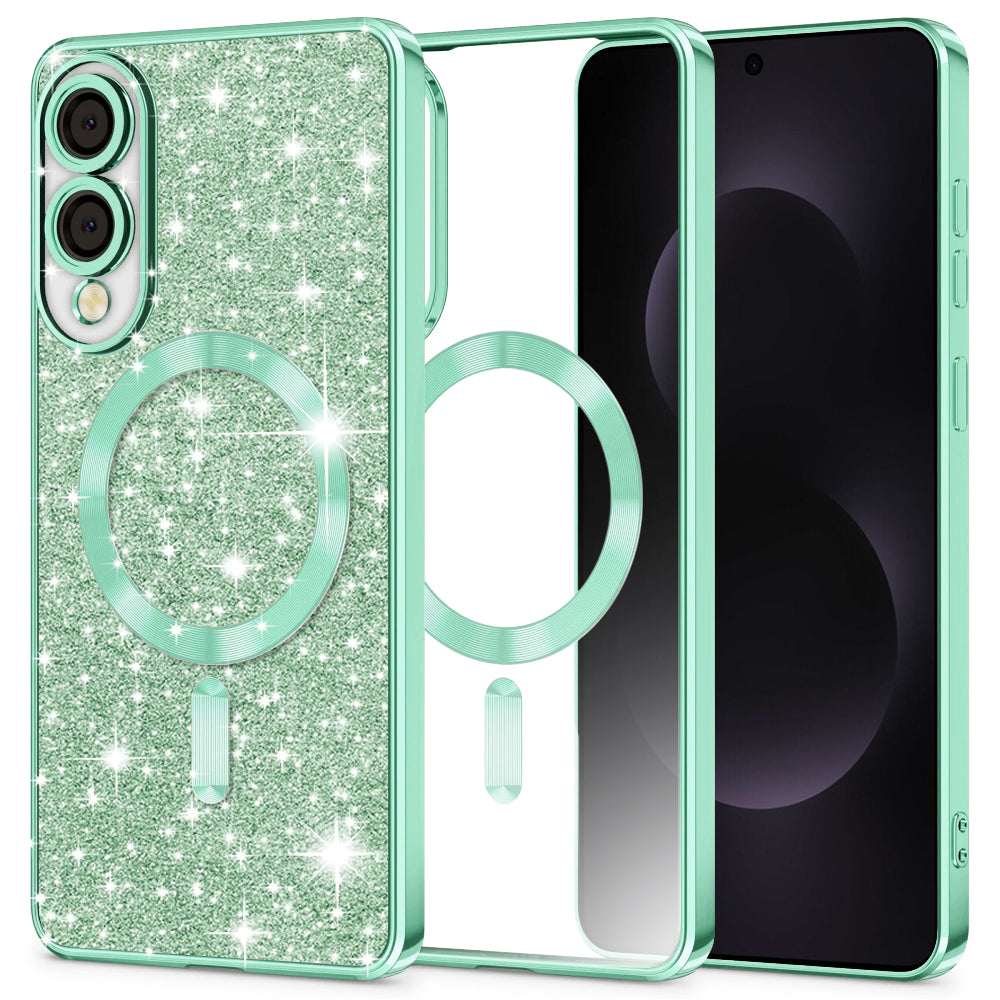 MagSafe-deksel for Samsung Galaxy S25 Edge S937, Techsuit, Luxury Glitter, Lys grønn