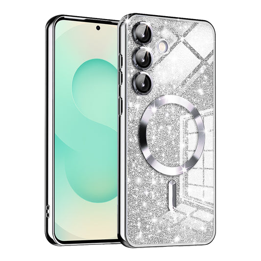 MagSafe-deksel for Samsung Galaxy S25+ S936, Techsuit, Luxury Glitter, Sølv
