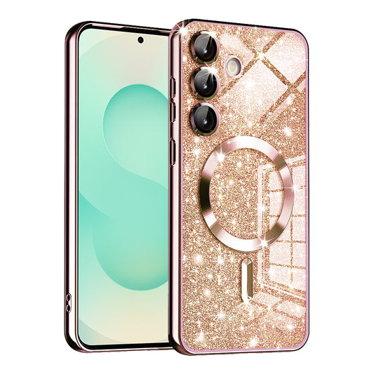 MagSafe-deksel for Samsung Galaxy S25+ S936, Techsuit, Luxury Glitter, Rosa Gull